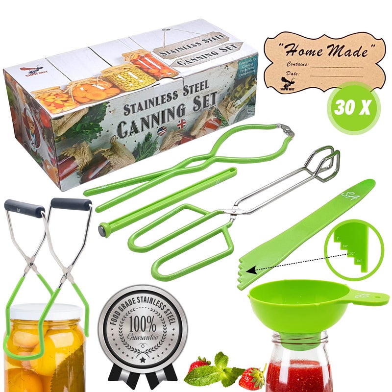 Supa Ant Canning Supplies - USA Assembled & Certified Food Grade Stainless Steel Canning tools - Canning set/pickling kit for beginners - Canning kit includes extra wide mouth funnel for mason jars - Image 1